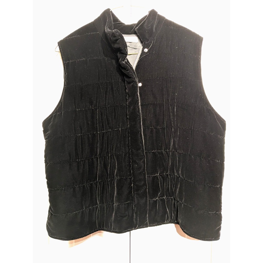 Kate Hill Vest Womens 22W Black Quilted Velvet Silk Lined Zip Puffer Warm EUC